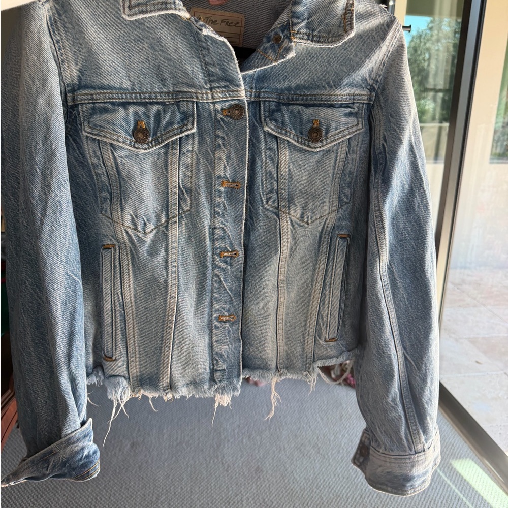 We The Free Light Blue Frayed Jean Jacket